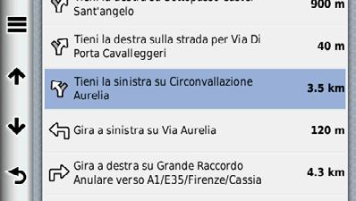 Chiamate in vivavoce Sulla mappa, selezionare per visualizzare la svolta successiva sulla mappa. 2 Selezionare una svolta. Vengono visualizzati i dettagli relativi alla svolta.