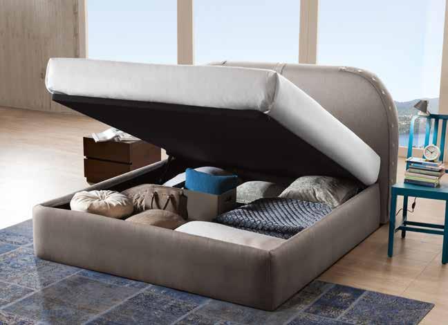 Biancheria Provenza 1 e trapunta Grainette in tessuto Circus 30. Upholstered bed with plus Storage base.