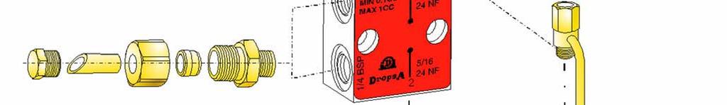 969 DROPSA STANDARD - DIN 385 Ø mm Plug 6XXØ Tube 1 Nut 63XX Ring 1 Fitting 3 96001 MIN 0,1CC MAX 1 CC 6 8 10 91396 9140 91406 MIN 0,1CC MAX 1 CC 91590 91596 91601 9337 966 94 4 NPTF DRY SEAL Ø