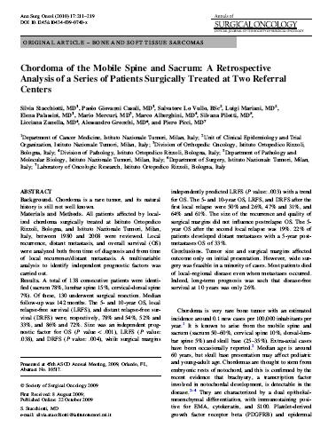 Stacchiotti et al, J Surg Oncol 2009 cordoma localizzato, RT Dagli anni 70 l efficacia della radioterapia