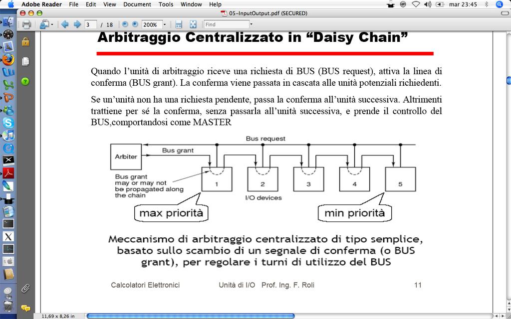 Es.2 - Risposta (a) Con soli 2 segnali liberi è possibile utilizzare la tecnica daisy chain che ha solo 2 segnali: request e grant.