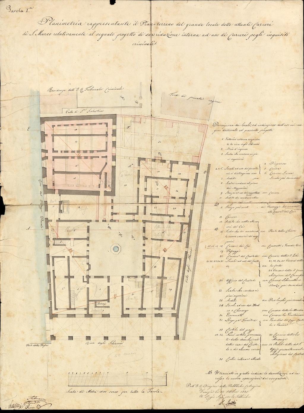 Palazzo delle prigioni nuove, 1835 Progetto Lorenzo Santi, architetto. «Planimetria rappresentante il pianterreno delle attuali carceri di S.