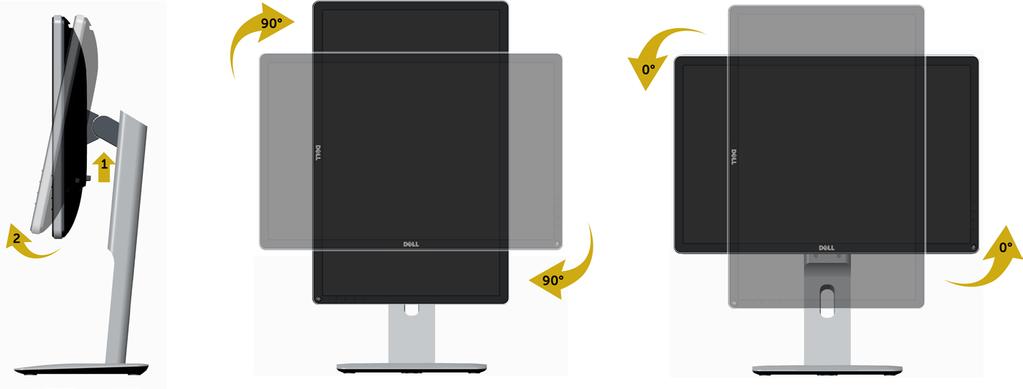 Rotazione del monitor Prima di ruotare il monitor, il monitor deve essere sollevato in verticale completamento (Sollevamento verticale) ed essere angolato (Angolazione) per evitare di strusciare la