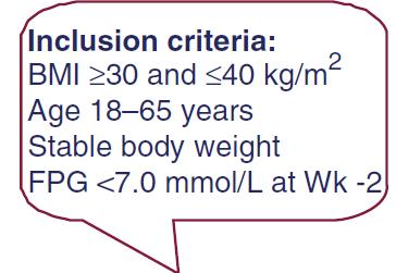 6 mg a settimana) Gruppo di confronto open-label con Orlistat 120 mg x3/die 16 settimane di dose fissa 20 settimane: consenso per