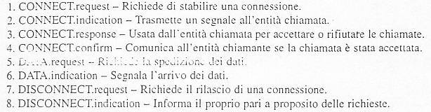 servizio orientato alla connessione Relazioni fra servizi e protocolli un servizio e un insieme di primitive (operazioni) un servizio e un insieme di primitive (operazioni) che un livello fornisce al