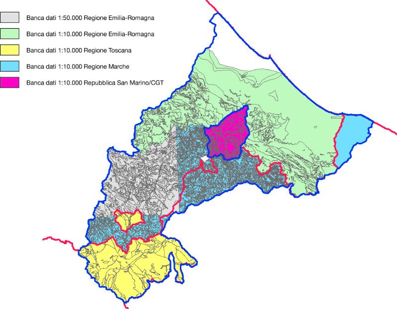 Emilia-Ro magna, Marche, Toscana); b) area lungo il confine amministrativo tra la Regione Toscana e la Regione Umbria (area Toscana-Umbria in fig.