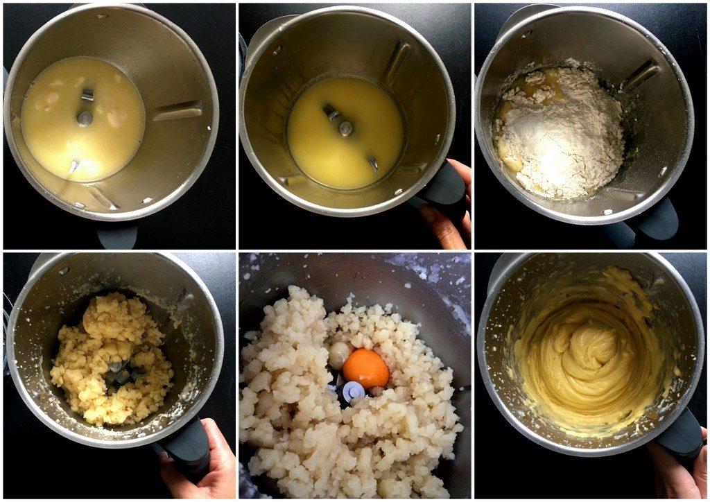 Procedimento Pasta Choux con il Bimby Inserisci nel boccale l acqua, il latte, lo zucchero, il sale e il burro per 5 Min. 100 Vel.