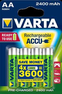 6 vantaggi chiave delle Batterie Ricaricabili Ready To Use 1. Le Batterie Ricaricabili VARTA Ready to Use sono pre-caricate per un utilizzo immediato. 2.