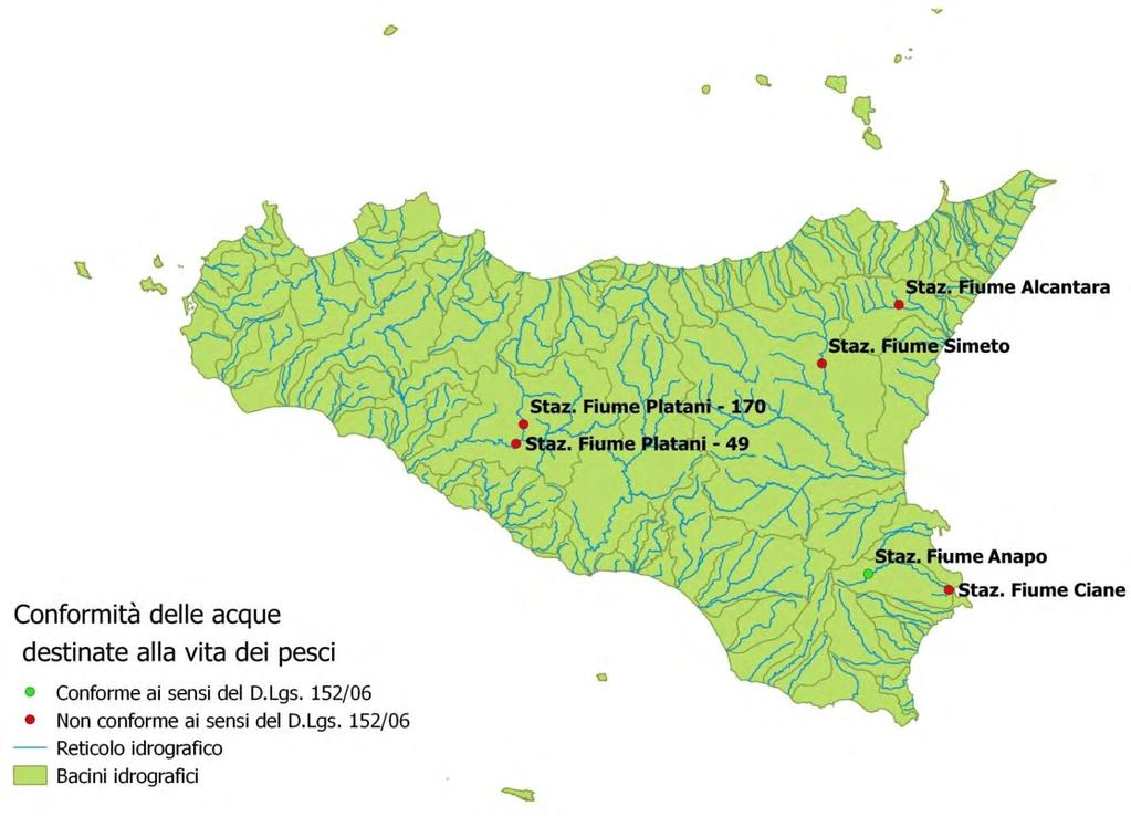 Figura 2 - Acque idonee alla vita dei pesci. Monitoraggio Nella tabella 20 è riportato il confronto dei dati derivanti dal monitoraggio del periodo dal 2011 al.