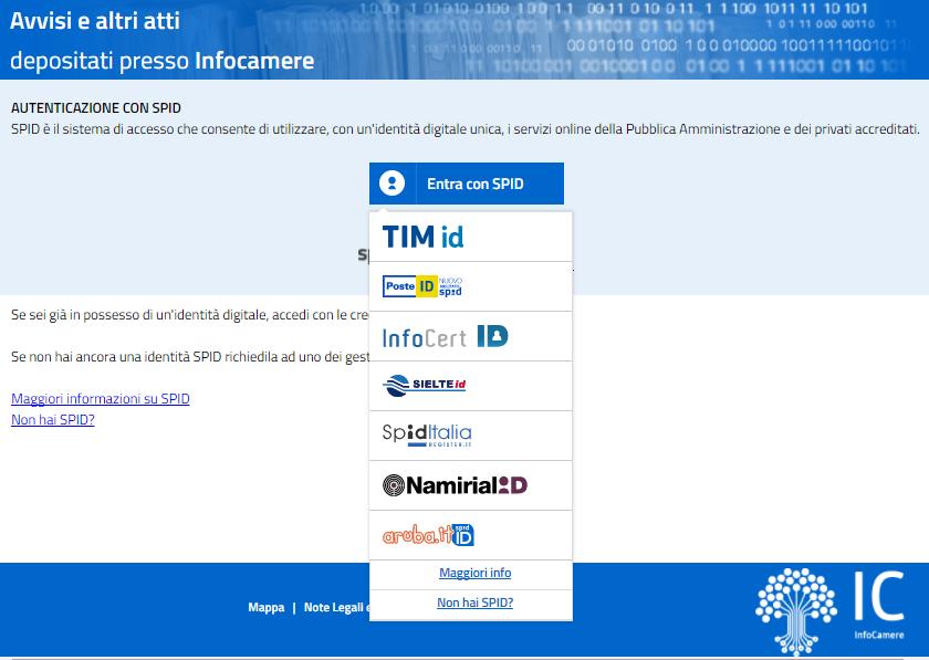 Esempio di accesso al servizio con SPID https://attidepositati.infocamere.