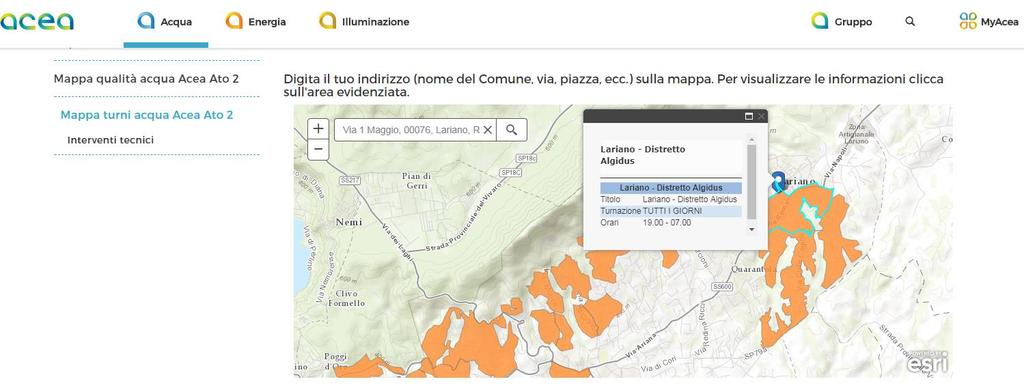 Azioni di Contrasto Assistenza agli Utenti Turnazioni idriche riportate sul sito aziendale per