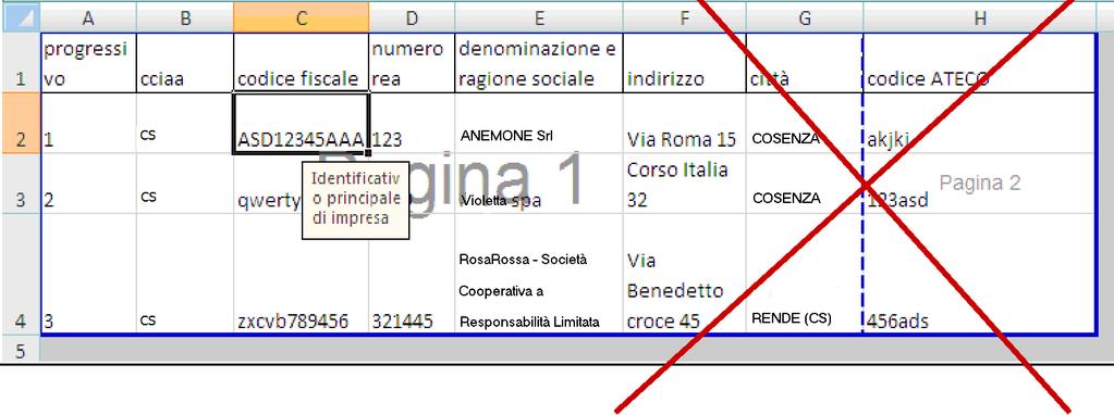 Di seguito è riportato un esempio di formattazione corretta Formattazione NON corretta: Si precisa che la colonna B deve contenere la sigla della provincia di Campobasso CB.