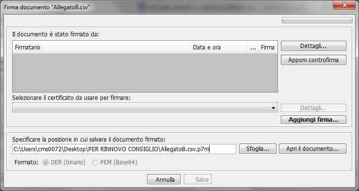 3) Apparirà una schermata simile alla seguente, cliccare sul tasto Aggiungi Firma 4) Apparirà una schermata