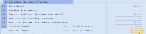 sezione come già utilizzati determinando una riduzione del valore da riportare in compensazione / detrazione.