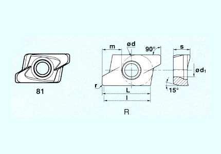 Inserto RT-81 KR5020 per fresatura Art.14977 Inserto RT-81 per fresatura. Geometria di sgrossatura. Rivestimento PVD KR5020, class ISO P20, M15, S15. Articolo ad esaurimento.