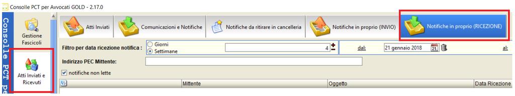 3.2 Salvataggio PEC Inviata Nel menù di ricerca delle notifiche in proprio è presente la funzione che permette: il salvataggio in locale di tutte le ricevute della notifica selezionata in un unico