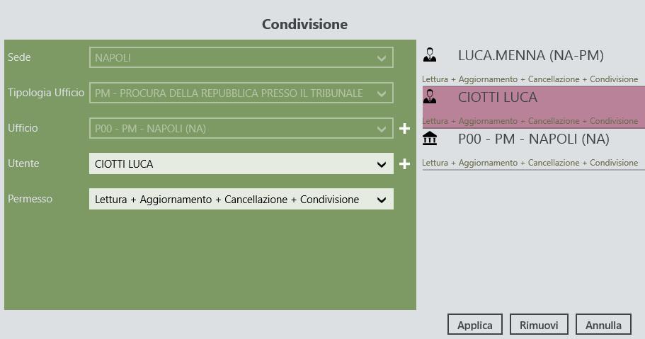 Condivisione di un Atto Consente di condividere un atto con uno o piùuten Operazioni possibili su un atto condiviso 1)