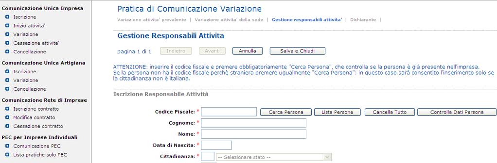 selezionare il legale rappresentante in possesso dei requisiti da certificare nella sezione Dati