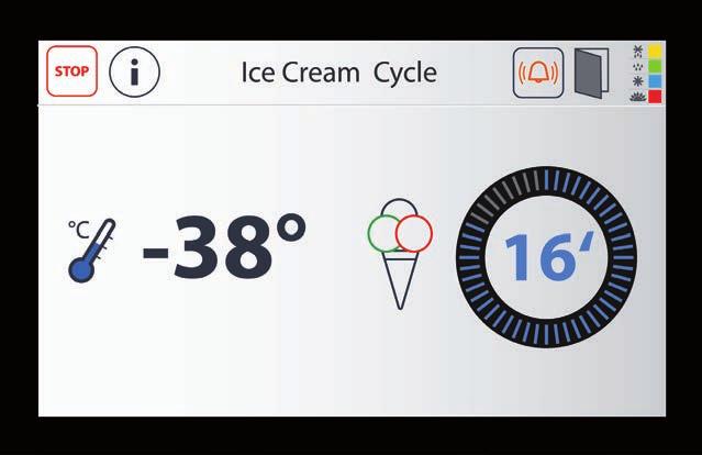 Cycle by timer Is provided a cycle-time manual settable together with the temperature of the cell, this allows the freezing time of the ice cream pans.