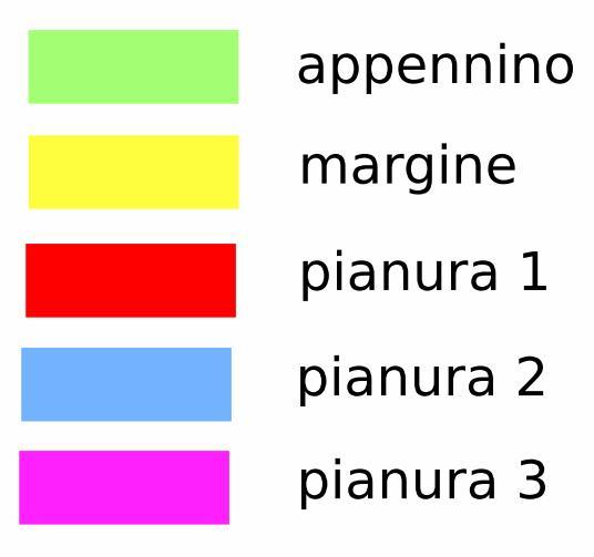 1 viene mostrata la griglia delle accelerazioni al badrock, i colori indicano i settori in cui è stato suddiviso il
