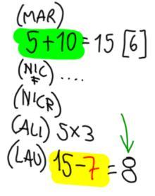 2015/16 Approccio all aritmetica in una prospettiva prealgebrica 49 F 80 F 81 F 82 [VR 181-189] 721. IR: Che cosa è questo numero? Indica il numero 8. (F 82) 722. Laura: È il risultato. 723.