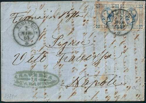1863, tariffa 1 porto interno. Cent. 5 verde cupo e cent.
