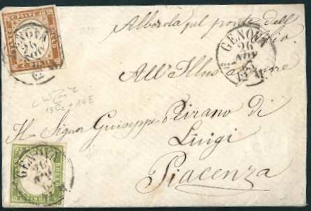 Da Genova a Piacenza 26 novembre 1863, tariffa 1