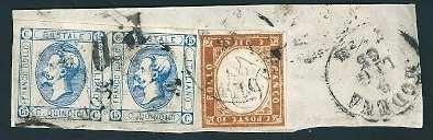 Da Ancona a Roma 8 gennaio 1863, 5 cent. Sardegna e 10 cent. dentellato (13Ea e 1f).