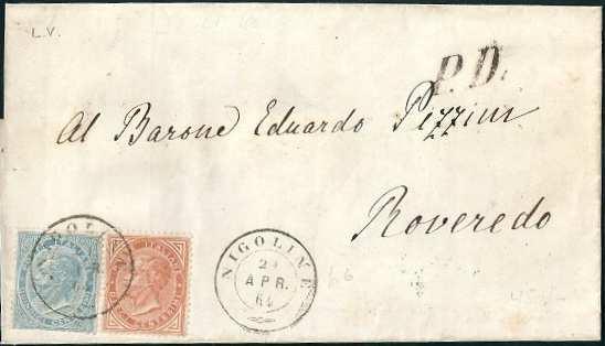 Etienne 7 marzo 1864, tariffa 1 porto per la Francia, fino