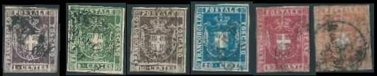 azzurro scurissimo, 15C, con griglia ex legazioni Pontificie Toscana Per quanto riguarda invece l ex Granducato di Toscana, nel mese di gennaio 1860 viene emessa una serie di 7 valori con stemma di