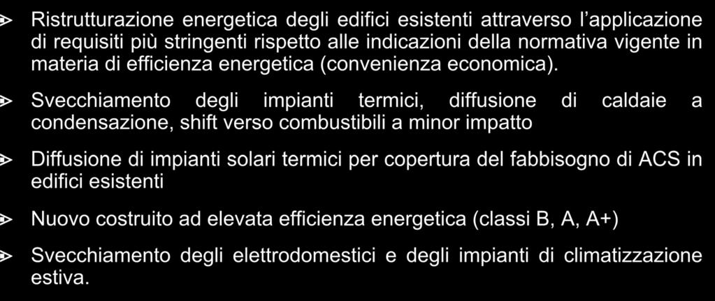 Il settore residenziale le azioni Ristrutturazione energetica degli edifici esistenti attraverso l applicazione di requisiti più stringenti rispetto alle indicazioni della normativa vigente in