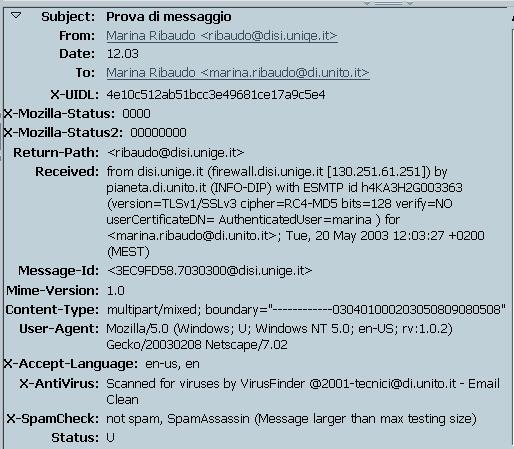 msword Per vedere gli header Provate a leggere la posta usando il comando mail di Unix Se usate Netscape,