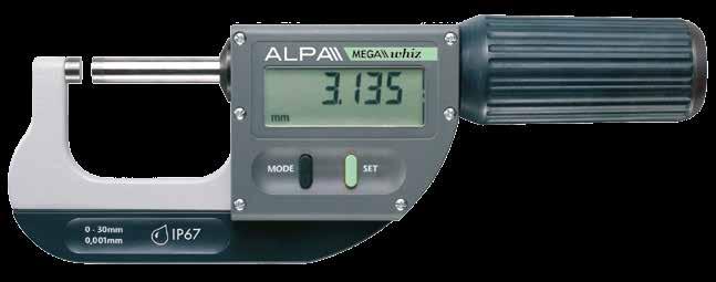 IP67 Digital micrometer Micrometro digitale IP67. Accensione automatica muovendo il tamburo, auto spegnimento dopo 20 min di inutilizzo (sistema S.I.S.).