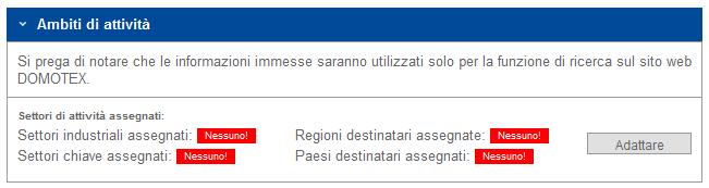 cliccandoci nella lista. Per modificare le informazioni fare clic su Adattare nella sezione Ambiti di attività.