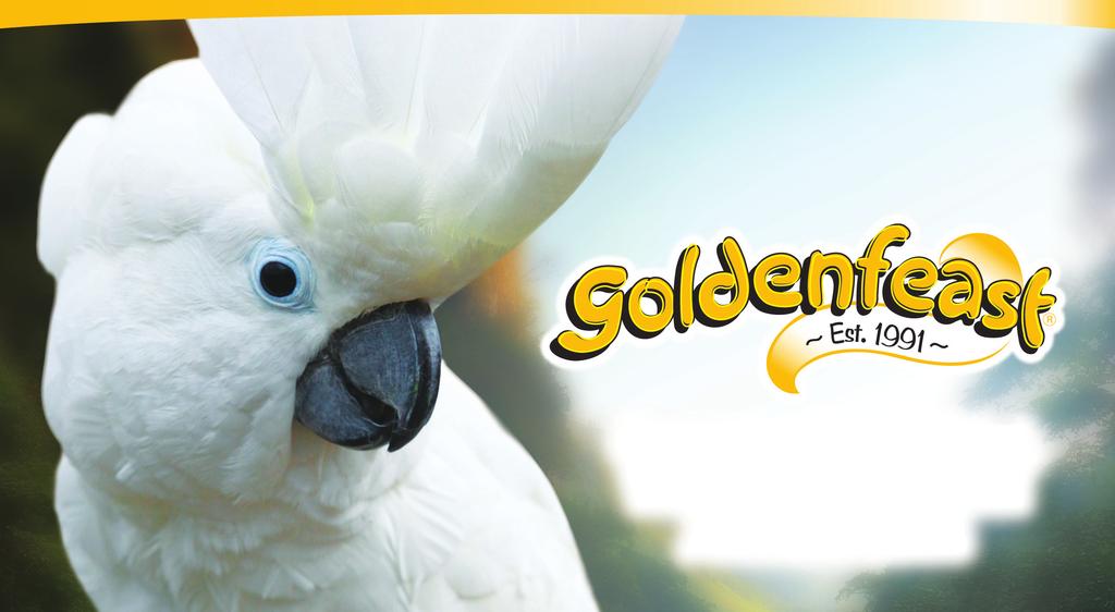 Uccelli specialità Goldenfeast I prodotti Goldenfeast offrono una varietà di appetitosi, sani e bilanciati ingredienti naturali, giusto quello che i vostri animali desiderano.