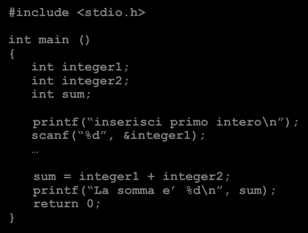 C elementi di un programma #include <stdio.