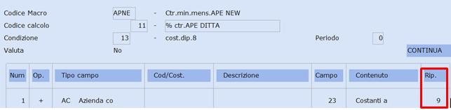 Voce costante Ditta: n.9 "% Contrib. APE" Confermare il caricamento.