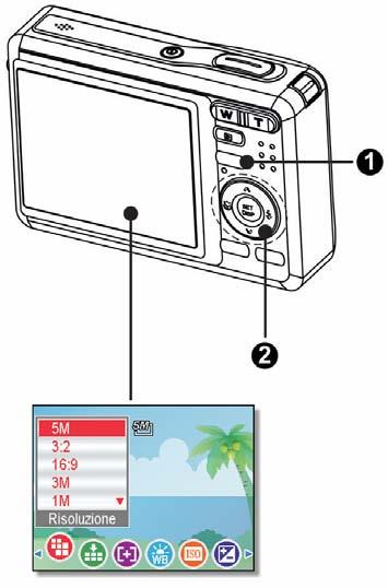 Uso dei menu Quando e visualizzata la schermata di un menu, il tasto freccia e il tasto SET possono essere utilizzati per effettuare le impostazioni desidera te.