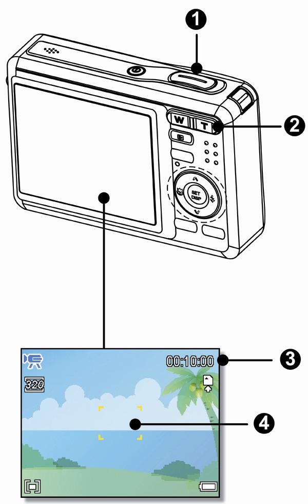 Registrazione di filmati Accendere la fotocamera ed impostarla in modalità Movie (Filmato )( pagina ) 4 Compose the subject on the monitor.