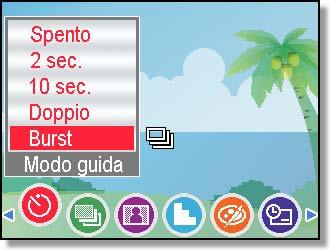 Uso dell autoscatto e dello scatto continuo Utilizzare l'autoscatto per impostare il ritardo tra il momento in cui si preme il tasto dell'otturatore e la cattura dell'immagine.