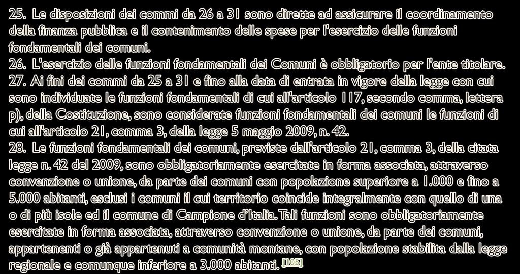 GESTIONE ASSOCIATA FUNZIONI FONDAMENTALI (1) Testo coordinato dl 78/2010 art. 14 c.