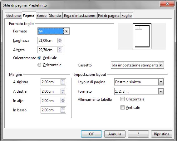 7.1 Impostazione In Calc per