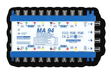 Multiswitch LEGACY in cascata a 9 cavi 4/6/8/12/16 derivate Funzione A-B reverse Presa DC per alimentazione LNB* * solo su modelli attivi Attivo passante 4 derivate +1dB Tv Terr.