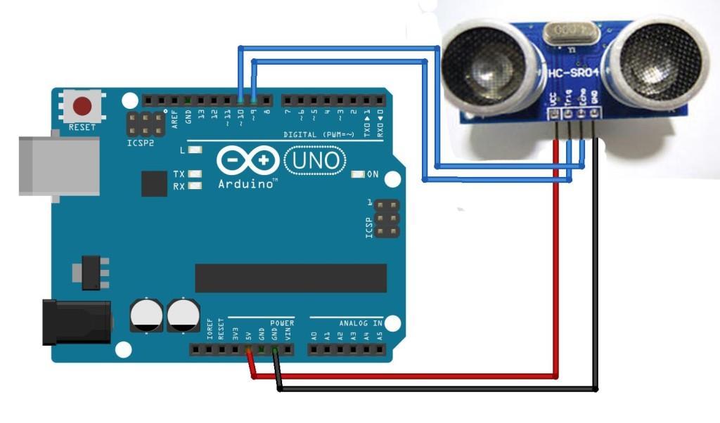 SCHEMA DI COLLEGAMENTO 1 Acquisizione della misura della distanza con HC-SR04 La prima versione di codice, che utilizza la libreria NewPing, potrebbe essere il seguente: #include <NewPing.