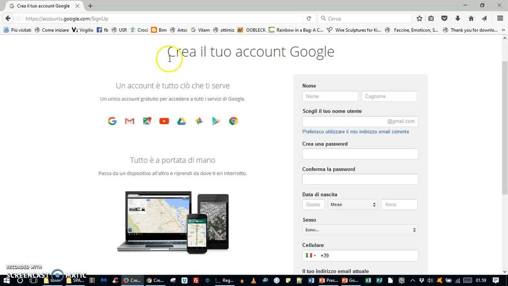 Appendice Come creare un account Google (se il video non dovesse partire,