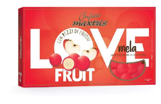 love fruit love fruit MAXTRIS LOVE FRUIT ANANAS Cubetti di ananas avvolti da uno strato di cioccolato bianco, Piece of pineapple in white chocolate, in a thin layer of sugar.