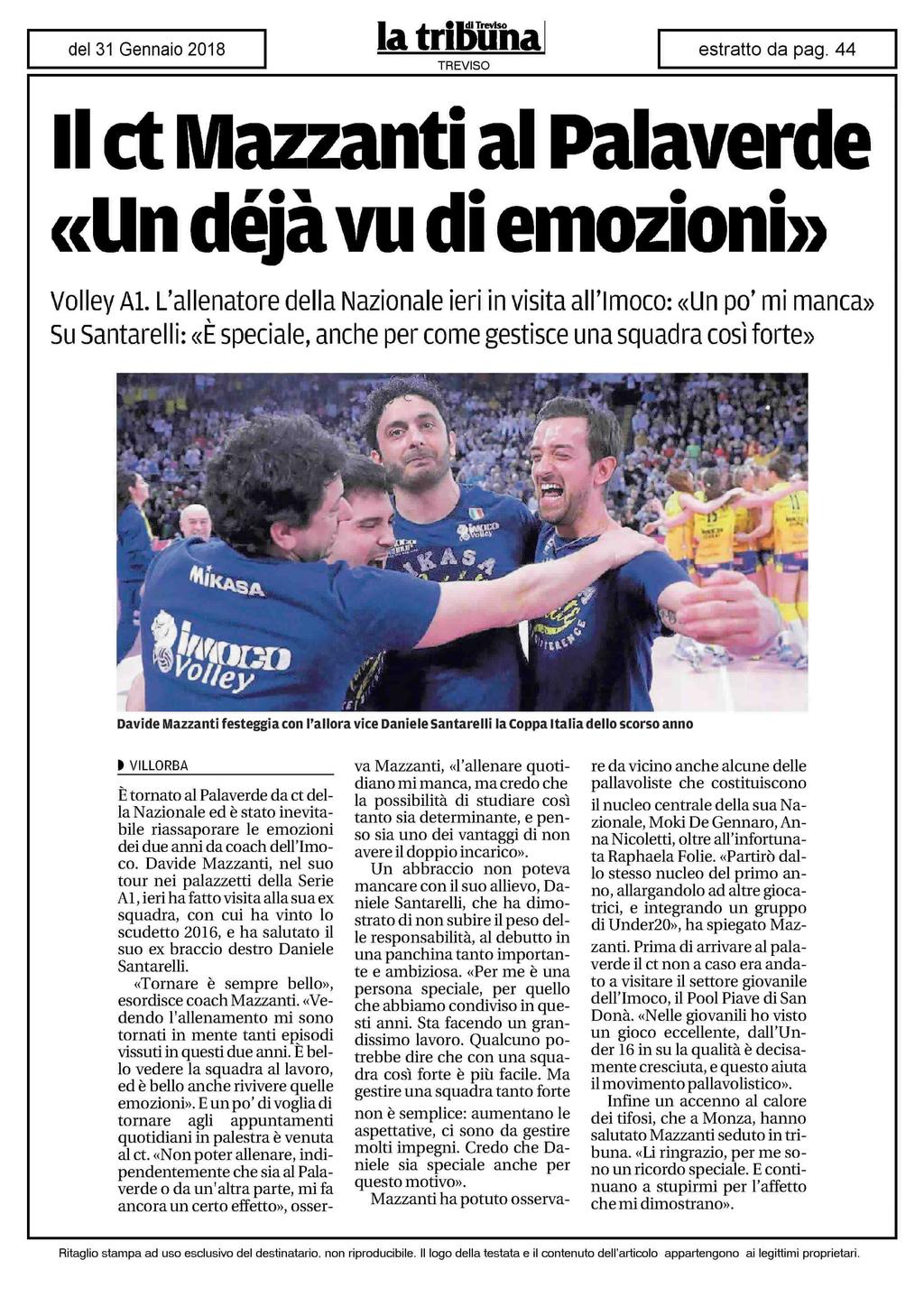 Il et Mazzanti al Palaverde «Un déjà vu di emozioni» Volley Al.