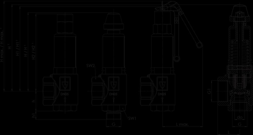 DIAMETRI NOMINALI, CONNESSIONI E DIMENSIONI D INSTALLAZIONE Serie 451: Diametro nominale DN 20 25 32 Connessione DIN EN ISO 228 Uscita DIN EN ISO 228 Dimensioni installazione in mm Peso G G1 L Lmax H