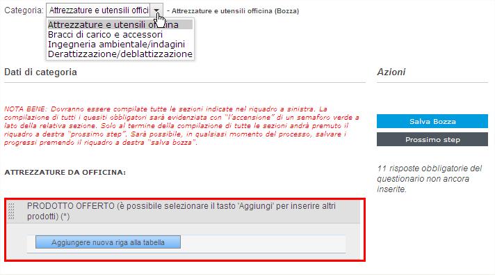 Nella pagina successiva, in caso fossero state selezionate più categorie, dall elenco presente nella pagina, sarà possibile scegliere la categoria da cui iniziare; la categoria ora è in stato Bozza ;