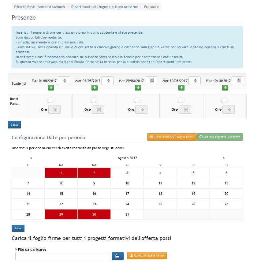 stessa pagina per aggiungere altre date).